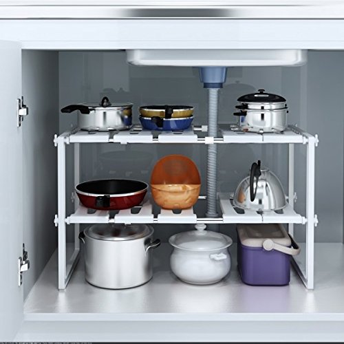 Thxbyebye Adjustable Under Sink Storage Shelf Expendable Cabinet Kitchen Rack