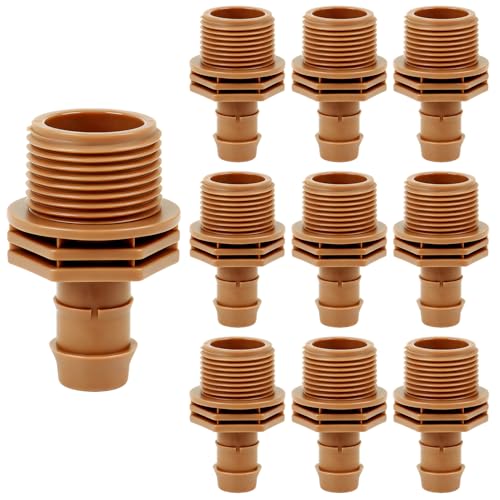 FoxRose PVC to Drip Irrigation Adapter, 3/4" PVC Male Pipe Thread (MNPT) x 1/2" Drip Irrigation Barbed Coupling Drip Line to Threaded Hose Adapter Fittings (10 Pack)