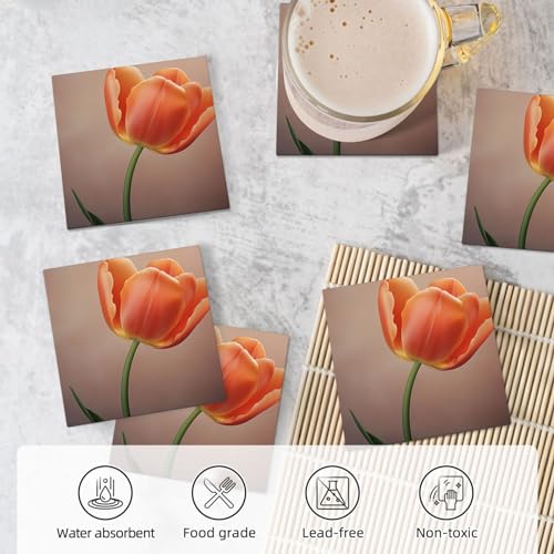 Dessous de verre céramique anti tache et rayure tulipe orange x6