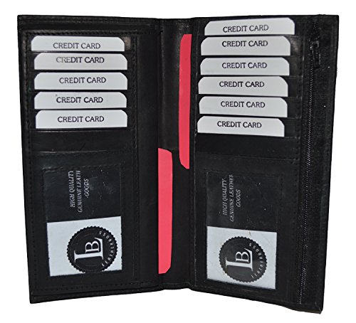 LB LEATHERBOSS Genuine Leather Checkbook Cover Wallet Organizer with Credit Card Holder (Black)