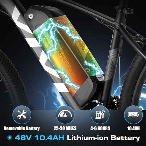 Vivi Electric Bike for Adults, 27.5" Big Tire Shock Absorption E Bicycle 500W Mountain Bicycle with 48V 10.4AH Removeable Battery, 50 Miles, Disc Brake, Mountain Adult Bike, Certified UL 2849 - Image 5