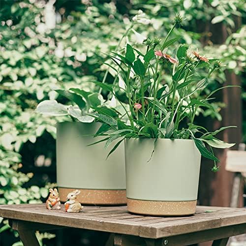 ZMTECH Flower Pot, 6 Indoor Plant Pots with Holes and Saucer, 16.5CM Plastic Planters Nursery Seeding Pot with Tray for Indoor Outdoor Bonsai Plants, Aloe Cactus Tomatoes Potatoes - Green