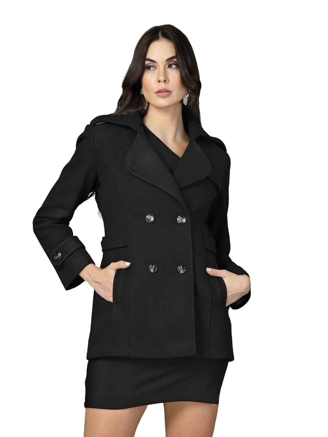 chkokko Women Elegant Winter Long Coat Double Breasted | Hip Length Design with Notched Lapel Collar and Practical Front Side Pockets for Sophisticated Appeal-picture-44