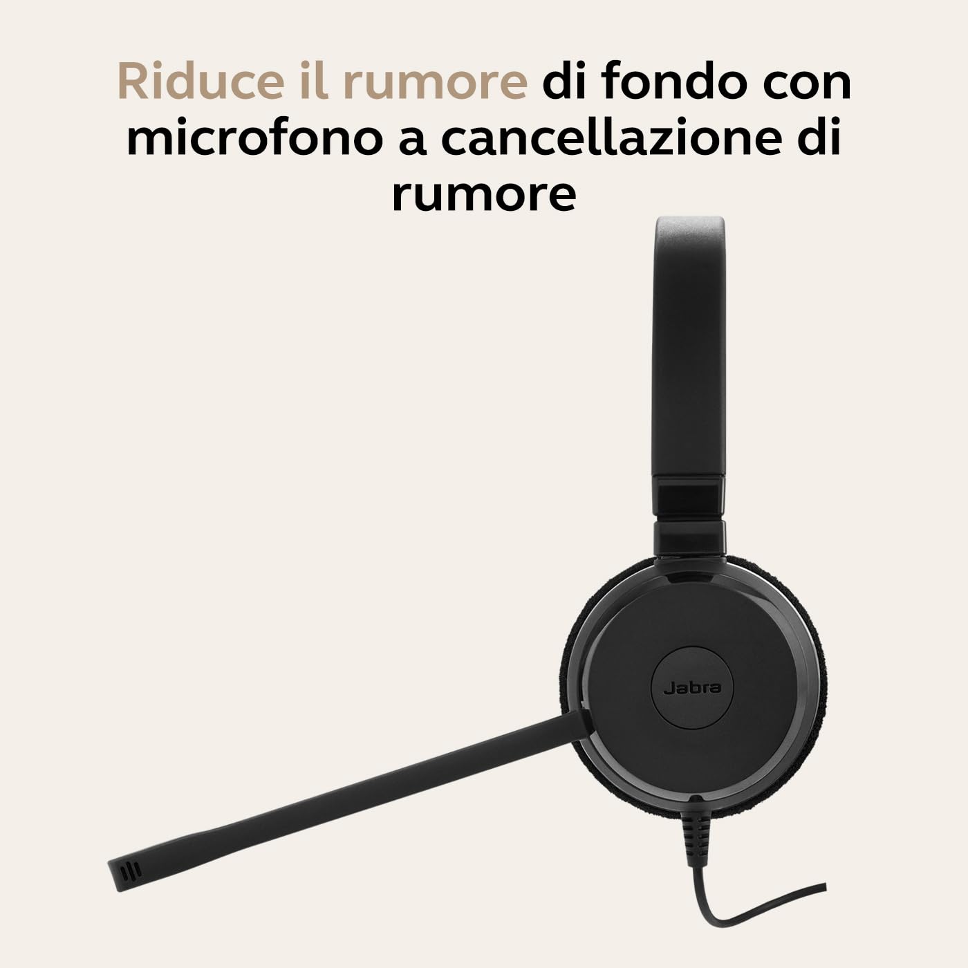 Jabra Evolve 20 Cuffie Stereo Cuffie certificate per Microsoft Teams, softphone VoIP e con funzione Noise Cancelling Cavo USB con controller Nero