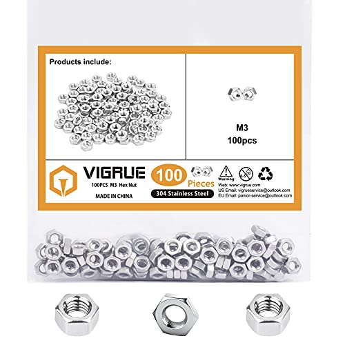 M3 100Pcs Metric 304 Stainless Steel Hex Nuts Assortment Kit for Screw Bolt…