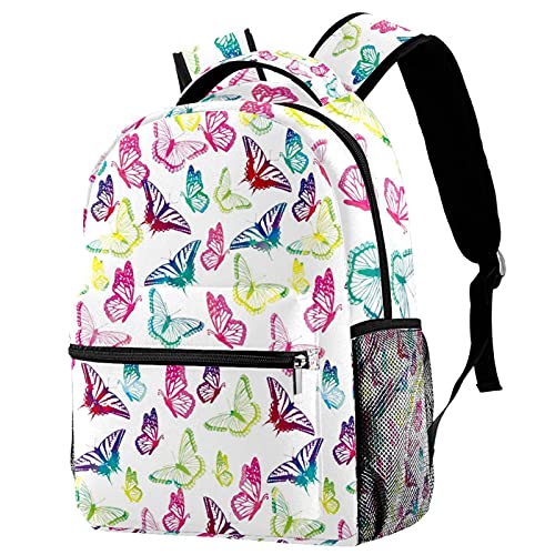 Sac à dos voyage campus papillons colorés avec porte-bouteille ergonomique