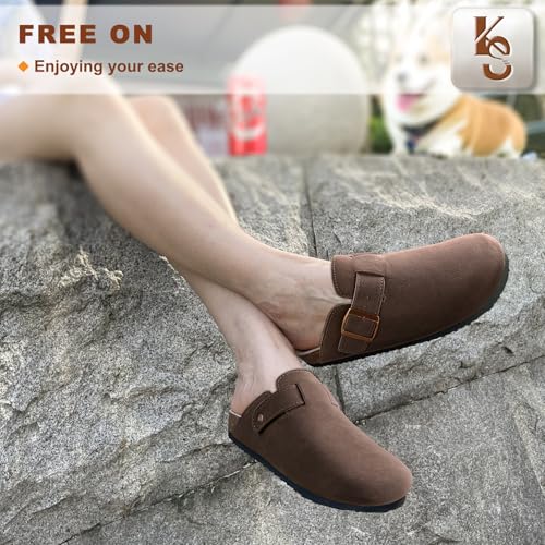 Image of KEMISANT Men Clogs-Comfortable Suede Mules Slippers Sandals Nurse Potato Shoes Unisex-Cushioned Cork-Footbed
