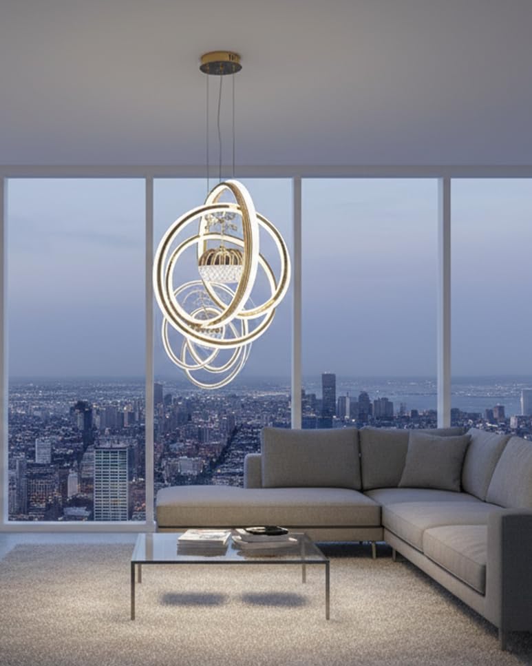 Image of swanart Orbis Fibreglass Pendant Light, Modern Orbital LED Design, 3-Mode Color Temperature, Energy Efficient 800 Lumen, Indoor Ceiling Mount