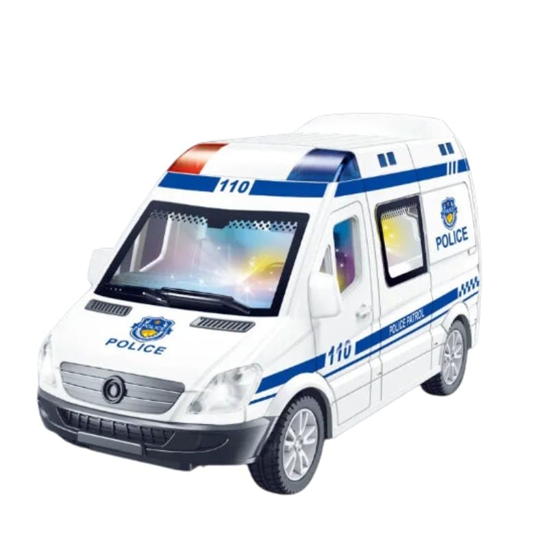 Image of PLUSPOINT Police Van for Kids Friction Powered with Lights Sirens and Sounds Rescue Emergency City Cop Vehicle Push and Go Pursuit Swat Toy Pretend Play Great Gift for Boys Girls (Police)