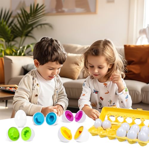 Skrtuan Montessori Spielzeug Passende Eier Farbe & Form Erkennung Sorter Skills Spielzeug für Kleinkinder,Passende Eier Set Osterei,Feinmotorik Montessori Puzzle Geschenk