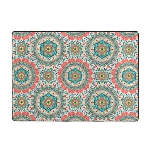 Alfombra de felpa para crear un rincón de lectura acogedor con diseño vintage de mandala 2
