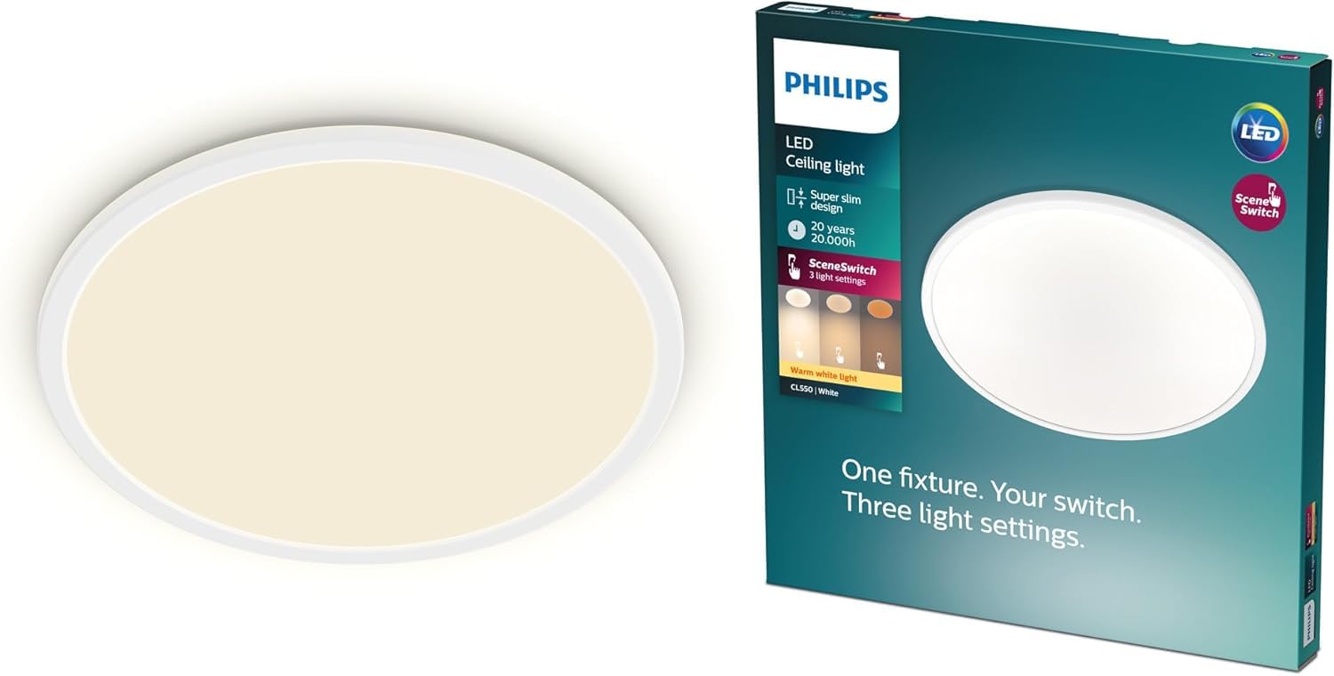 Philips Weiß Led Sceneswitch Deckenleuchte (36 W), Led Deckenleuchte Mit 3 Helligkeitsstufen Und Warmweißem Licht, Energiesparende Raumbeleuchtung Mit Eyecomfort,