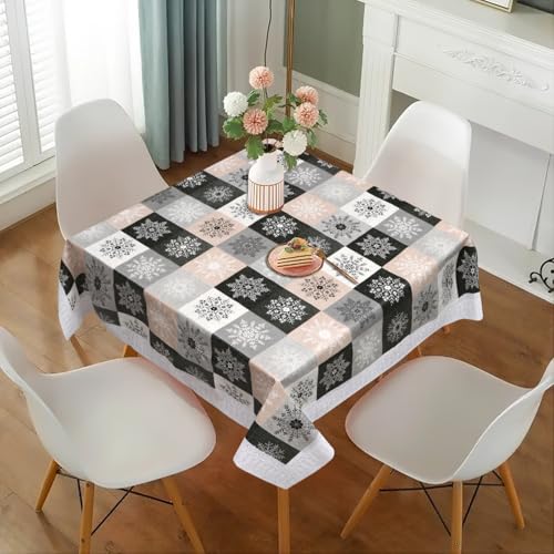 Image of Dakshya Industries PVC Waterproof Square Table Cover 48x48 Inch for 4 Seater Dining Table | Floral Printed Oilproof Stain Resistant Washable Plastic Table Cover, Black & Grey