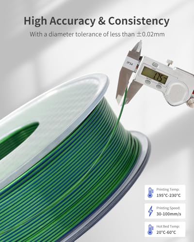 Image of Silk PLA Filament 1.75mm Dual Color Blue Green 1KG, Metal-Like Shiny 3D Printer Filament, Precision ±0.02mm, Neatly Wound, No Clog /Bubble, Durable, Excellent Layer Adhesion, Fits Most FDM Printers