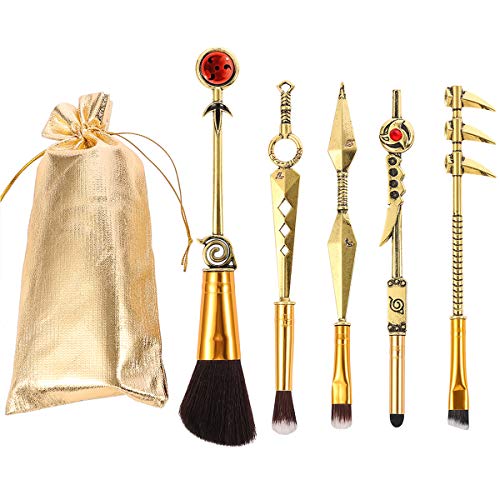 Anime Demon Slayer Makeup Brush Set - 5pcs Cosmetic Anime Peripheral Demon Slayer Kimetsu no Yaiba Cosplay Gift Makeup Brush Set For Women
