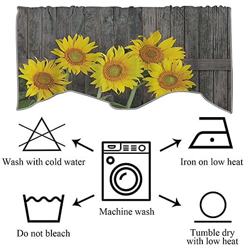 Cameon Sunflower Scalloped Window Valance Curtains - Helianthus Sunflowers Energy Rod Pocket Treatment Tier Curtain For Kitchen/Bathroom, Brown Yellow Green, (W36 Inch X L18 Inch, K91 X H46Cm) #TOP6