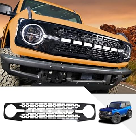 DOLKSN Front Grille High version Compatible for Ford Bronco 2021-2025 Premium Edition Front Bumper Grille Grill Fit Ford Bronco 2 Door 4 Door Accessories (Glossy Black) Cover