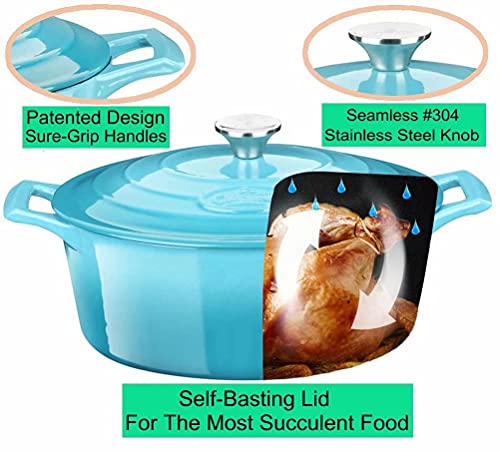 Image of La Cuisine Enameled Cast Iron Oval Dutch Oven Casserole Pot with Lid 5 QT Internal Matte Black Enamel Coating for bread baking For GlassTop Oven-Safe 550F /276C 2-ToneTeal