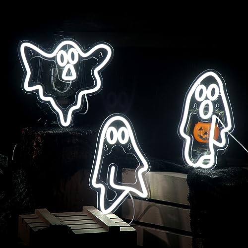Image of Treela 3 Pcs Ghost Neon Signs White LED Ghost USB