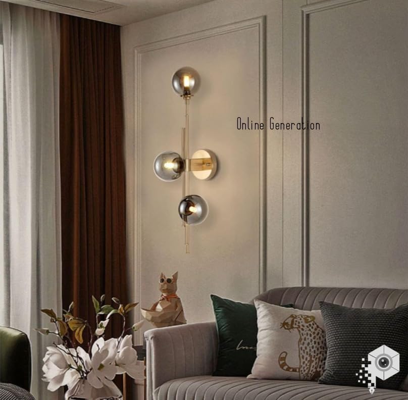 Image of Wall Lamp Chandelier Pendant Light, Home Decor for Bedroom, Living Room, Hallway, Cafe, Hotel, Restaurant (3 Light Black Wall LAMP with LED Bulb Pack of 1)