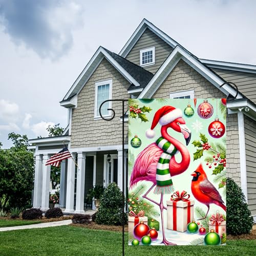 Image of BlissYard Christmas Flamingo Garden Flag 12x18 Inch Polyester