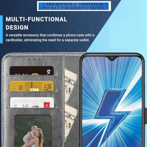 Image of Coverage Dual Colour Joint Canvas Denim Cloth & Vegan Leather Wallet Case Magnetic Flip Cover Compatible for Vivo V2513 / Vivo V60e 5G - Black & Grey