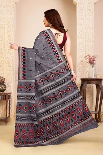 Image of TAMAIRA FASHION Mulmul Pure Cotton Saree For Woman Sambalpuri Printed |Office Wear Daily Wear Sarees For Women Without Blouse Piece (Available in 10 Colours)