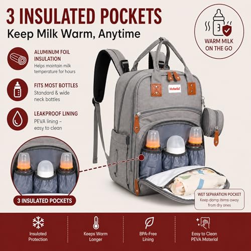 Image of Diaper Mommy Bags For Mothers for Travel - Hospital Baby Maternity Bag for Delivery Women - New Born Baby Essentials - Water-Resistant Fabric & Insulated Bottle Holders - 21 L, 14 Pockets