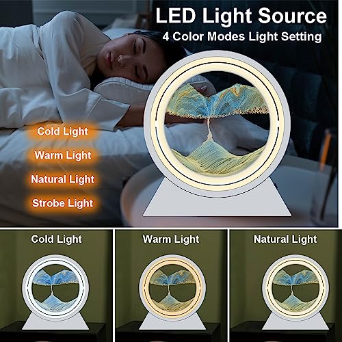HONPHIER Moving Sand Art Pictures LED Sand Art Lamp 360° Rotating 3D Deep Sea Sandscape Round Glass Flowing Sand Painting Home Office Work Relaxing Desktop Decorations (Blue) - Image 3