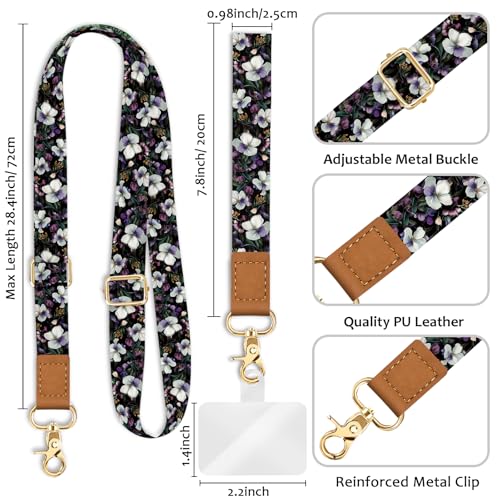 Image of Piefly Cell Phone Lanyard Crossbody Wrist Strap Adjustable for Women Flower | Travel Daily Cruise, Around the Neck, Hands-free, Universal, Fit Keys ID badge, Accessories, Compatible with Most Smartphones