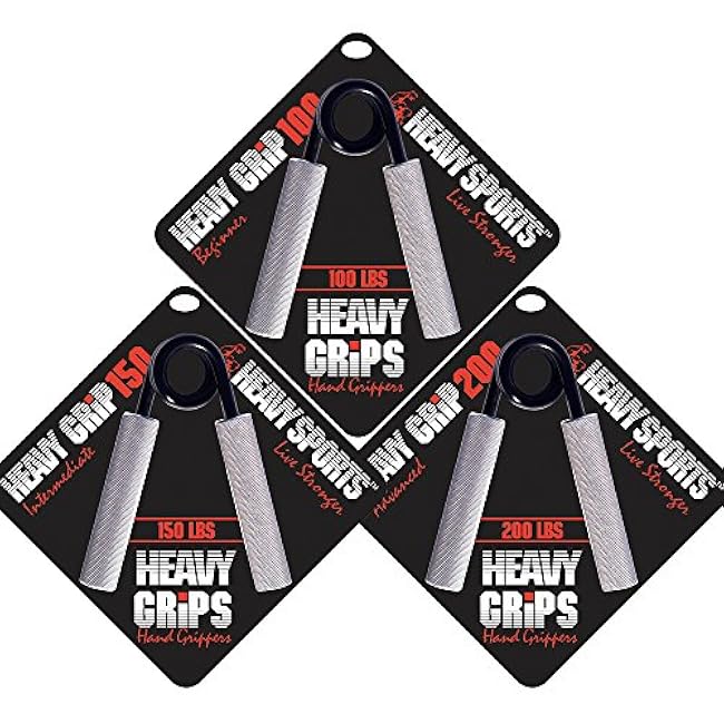 Heavy Grips Hand Grippers - Set of 3 Non-Slip - 100lb, 150lb, 200lb ¨C Effectively Train Your Hand Grip Strength - Targeted Forearm, Wrist & Hand Exercises ¨C Advanced Hand Grip Strengtheners