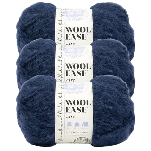 Image of Lion Brand Yarn, Wool-Ease Aire Crochet Yarn, Night Sky, Blue, 3 Pack | Airy Super Bulky Acrrylic Blend Knit & Crochet Fiber for Textured Sweaters, Warm Mittens, Chunky Blankets
