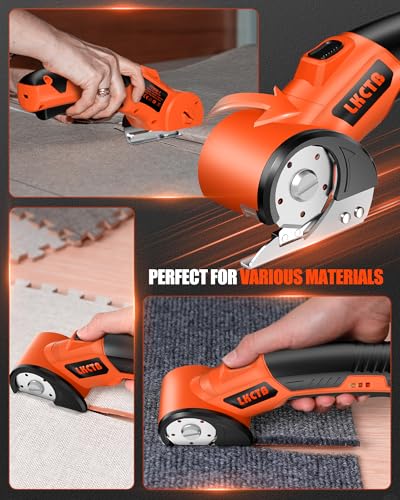 Electric Cardboard Cutter Scissors with LED Light, 2600mAh Rechargeable Battery, Brushless Motor, Tungsten Steel Blade, Cuts Cloth, Leather, Carpet, light orange