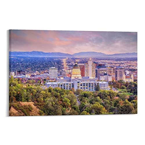 Lienzo de Salt Lake City Utah, decoración de pared y paisaje nocturno