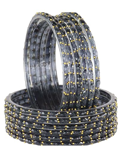 Image of LAVAZZA Raindrop Glass Bangles Set For Women & Girls with Zircon Diamond Stone & Beads | Trendy Transparent Crystal Glass Bangles | Fancy Kanch ki Chudi Set | Bangles for Wedding, Party- Set of 12