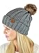 C.C Thick Cable Knit Faux Fuzzy Fur Pom Fleece Lined Skull Cap Cuff Beanie, Confetti Natural Gray