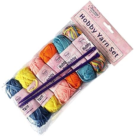 SAVING HUB 6 Pcs Assorted Hobby Yarn Set - 6pc Craft Knitting Starter Kit - 20gm Handcrafts Arts & Crafts Supplies for Kids Girls Home Essentials - Multi Color Polyester Wool Ball 2 Needles Yarn Set -