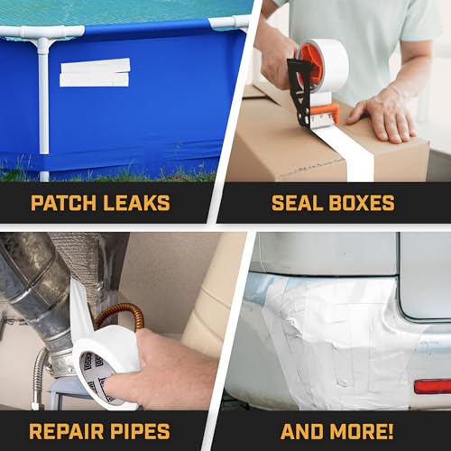 Image of Lockport Duct Tape Heavy Duty Waterproof,20 Yards x 2 Inch,Strong Adhesive Roll for Indoor & Outdoor Repair,No Residue,Tear by Hand - Duct Tape Bulk Value (White, 3-Pack)