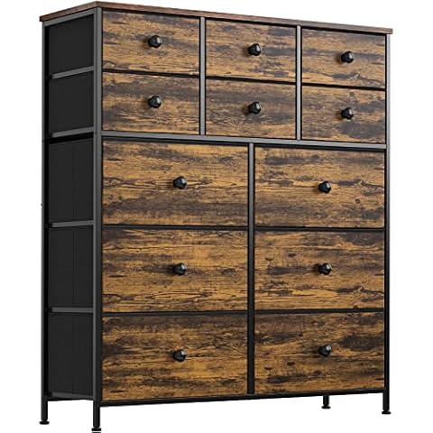 REAHOME 12 Drawer Dresser for Bedroom Large Storage Organizer Unit for Closet Living Room Entryway Office Sturdy Steel Frame Wooden Top with Two Additional Drawer Organizers(Rustic)MLK12R3 Cover