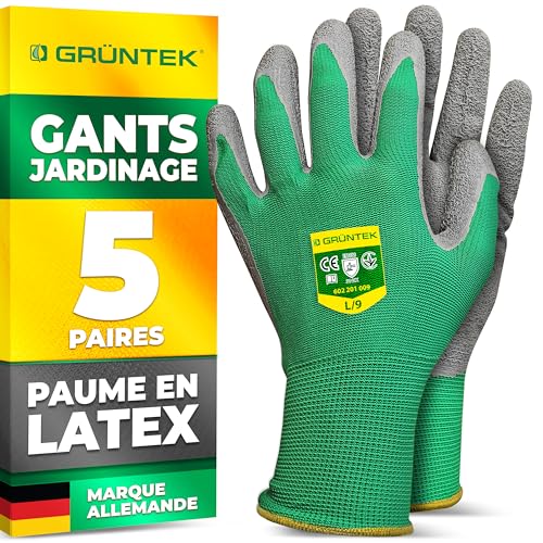 GRÜNTEK Gants de Travail Jardinage 5 PAIRES. Gants de Jardin Homm...