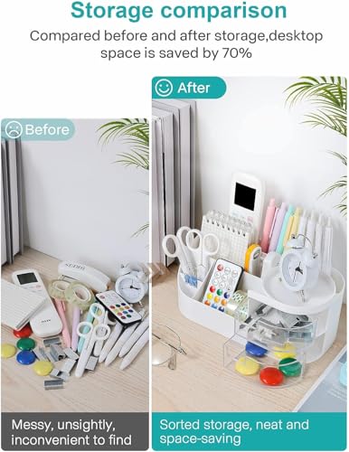 Image of INKULTURE Plastic Desk Organiser, Desktop Drawer Organiser, Cosmetics Storage Organiser, Cute Desk Storage For Office Supplies, Bathroom Counter Or Chest Of Drawers, Cream