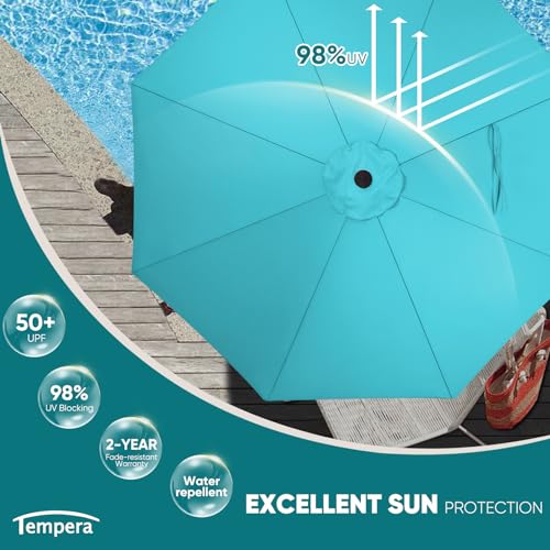 Image of Tempera Patio Market Outdoor Table Umbrella with Auto Tilt and Crank, Large Sun Umbrella with Sturdy Pole & Fade Resistant Canopy, Easy to Set