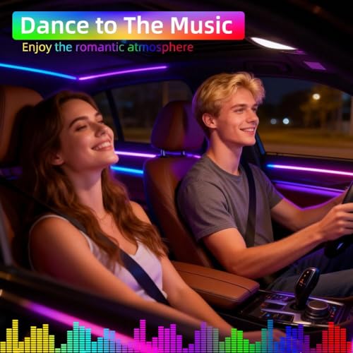 Image of Acrylic Interior Car LED Lights with Remote and Wireless APP, Ambient Lighting Kits Fiber Optic Strip LEDs,16 Million Colors Music&DIY Function (8 in 1)