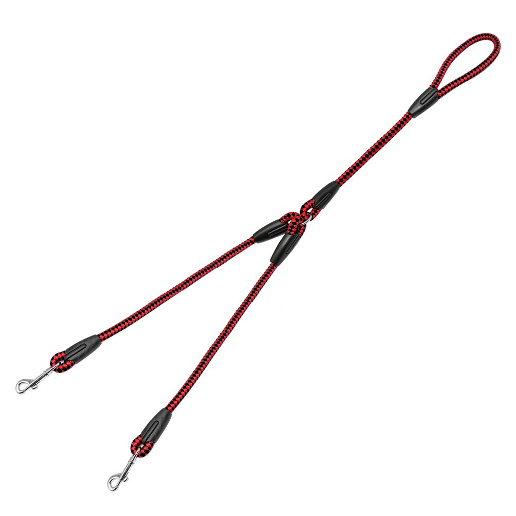 Kuntrona Braided Double Dog Leash Nylon 2 Way Coupler Rope Two Dogs Walking Leads 4 Colors 50 Inch Length for Small Breeds Red Black M
