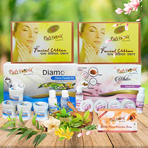 Pal’s World Diamond Facial Kit & Skin Whitening Facial Kit – 2 Ubtan – 1 Kesar Soap – Perfect Women Skin Care – Ayurveda Treatment