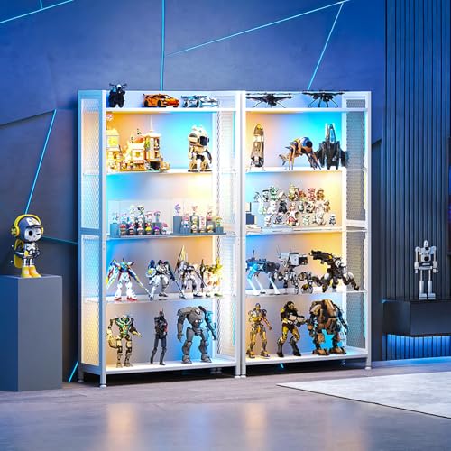 Image of AODK Display Case with Glass Shelves & LED Lights, White Display Cabinet