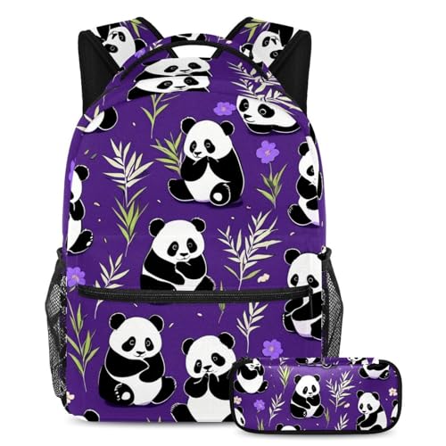 Sac à backpack panda violet avec trousse pour école primaire collège et lycée