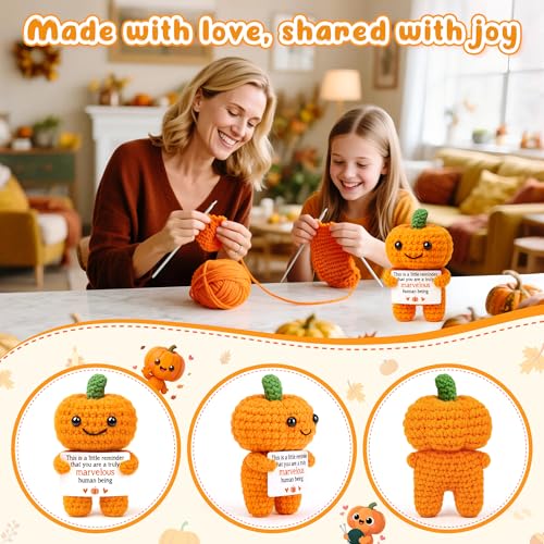 Funny Positive Pumpkin Halloween Decorations Gifts, Fall Decorations for Home, Halloween Basket Stuffers for Teen Girls Boys Kids, Thanksgiving Decorations, Handmade Emotional Crochet Pumpkin Decor - Image 4