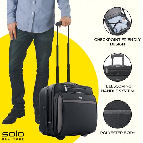 Solo New York Rolling Case with Wheels - Roller Laptop Bag, Wheeled Briefcase for Women & Men, Carry On Size for Travel, Fits 16" Computer - West Side, Black2