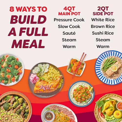 Image of Instant Pot Dual Action 8‑in‑1 Multi-Cooker with Serve Together Smart Timing, 4Qt Pressure Cooker & 2Qt Rice Cooker, Cook Mains & Sides Together, Fast Cooking, PFAS-Free Pot*, Saute, Slow Cook, Black